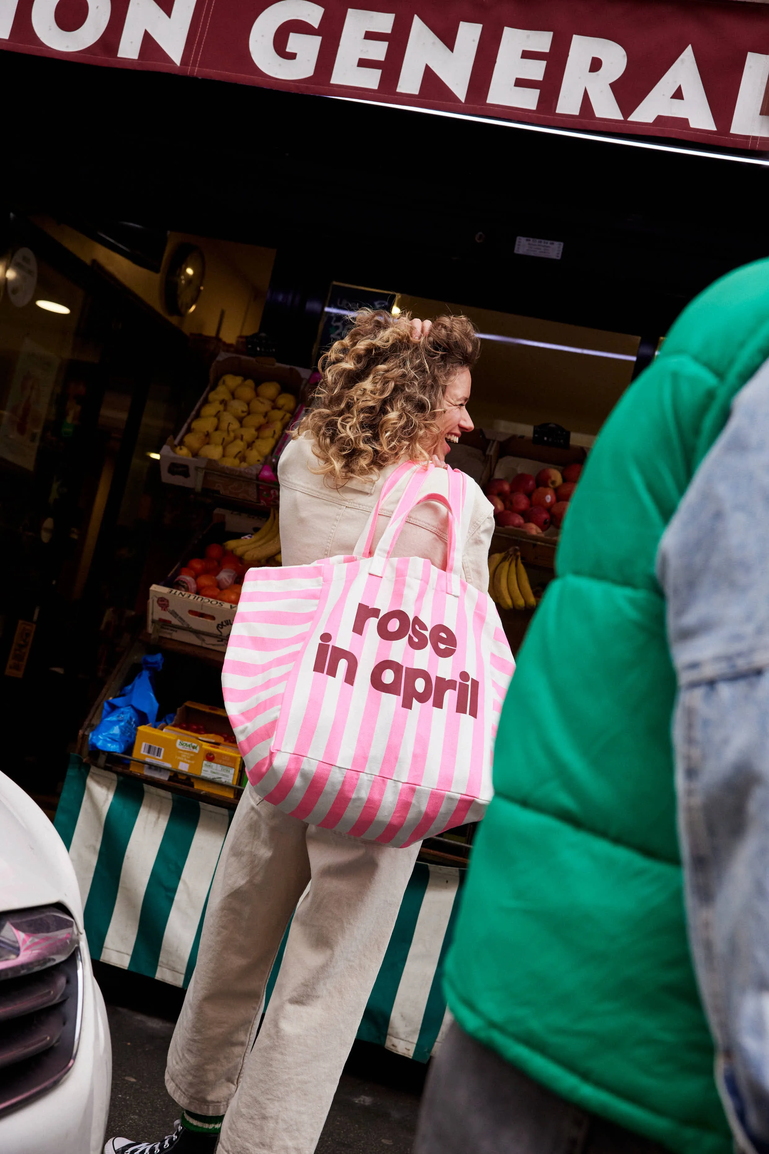 Eliza Neon Pink Stripes Oversized Tote Bag