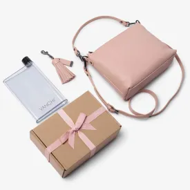 Everyday Leather Crossbody Bag, Leather Key Ring   Bottle Gift Set – Blush