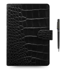 Filofax Classic Croc Print Personal Ebony Leather Organizer Agenda 2024