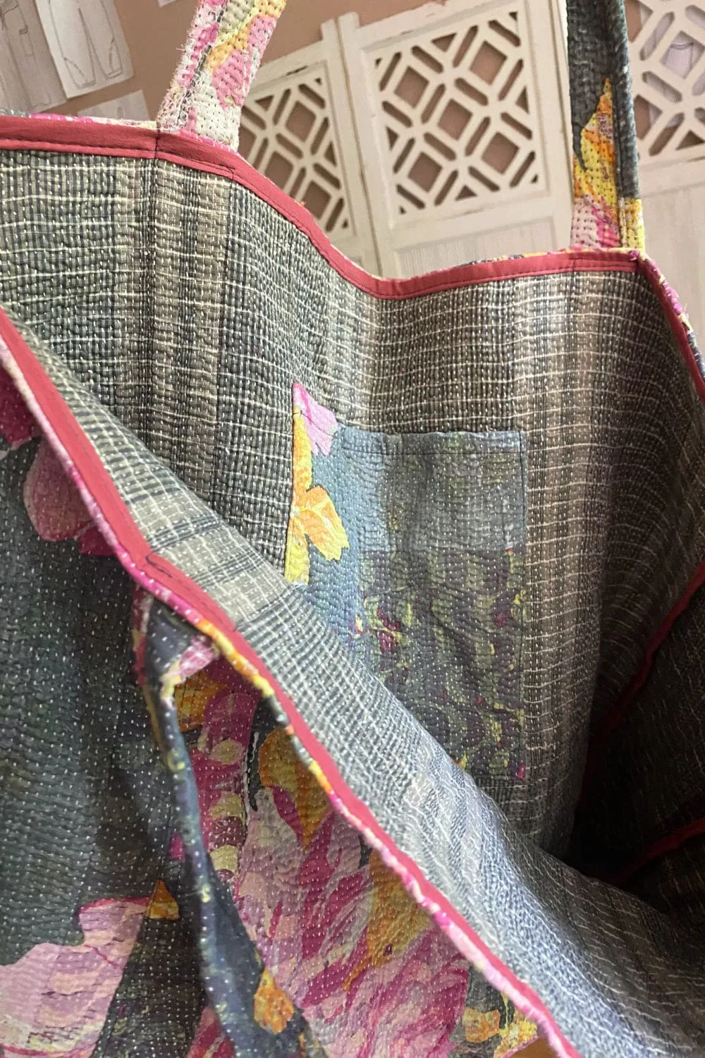 Floral Kantha Large Tote Bag