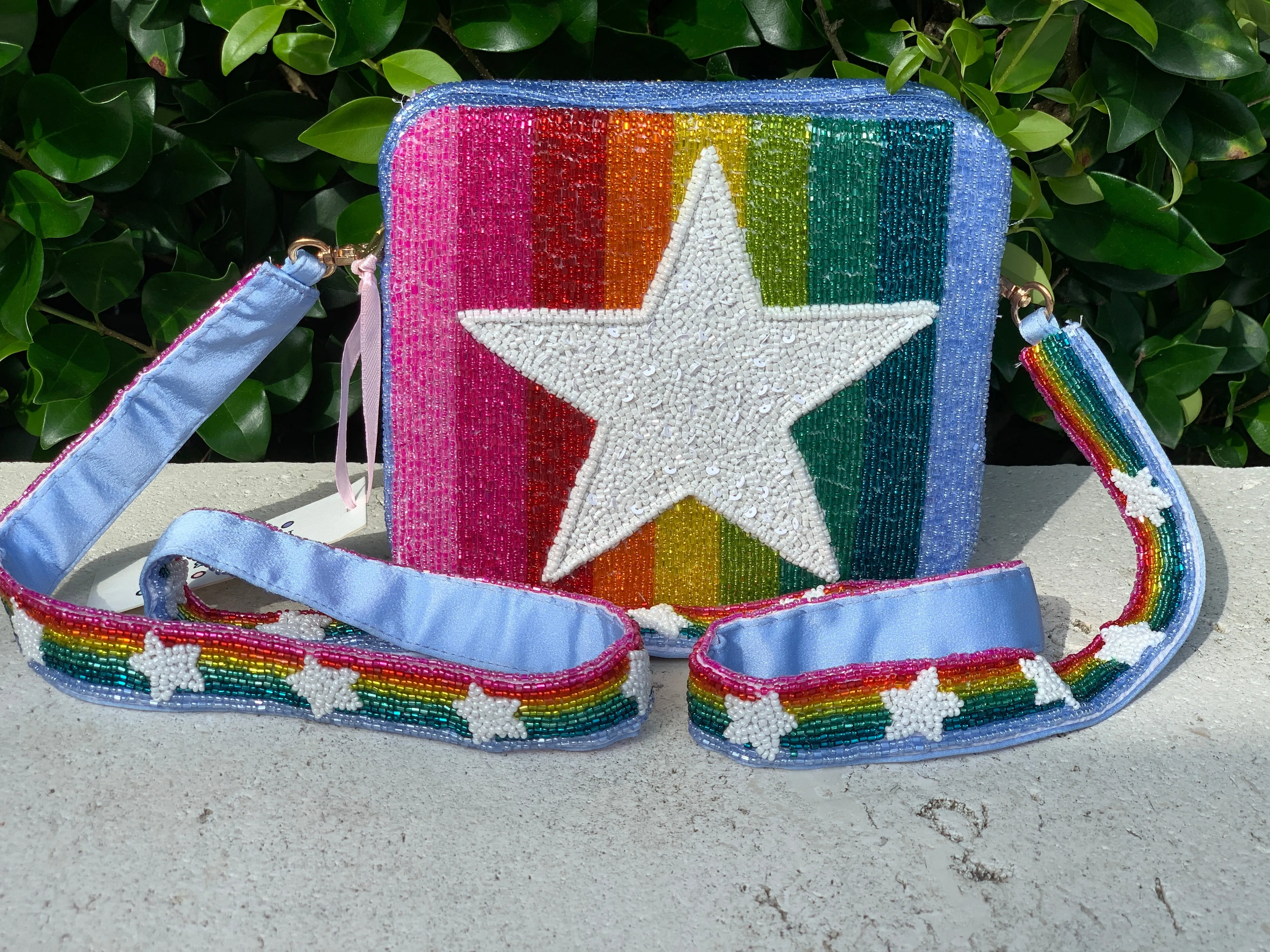 Glamfox - White Star Rainbow Pride Beaded Crossbody