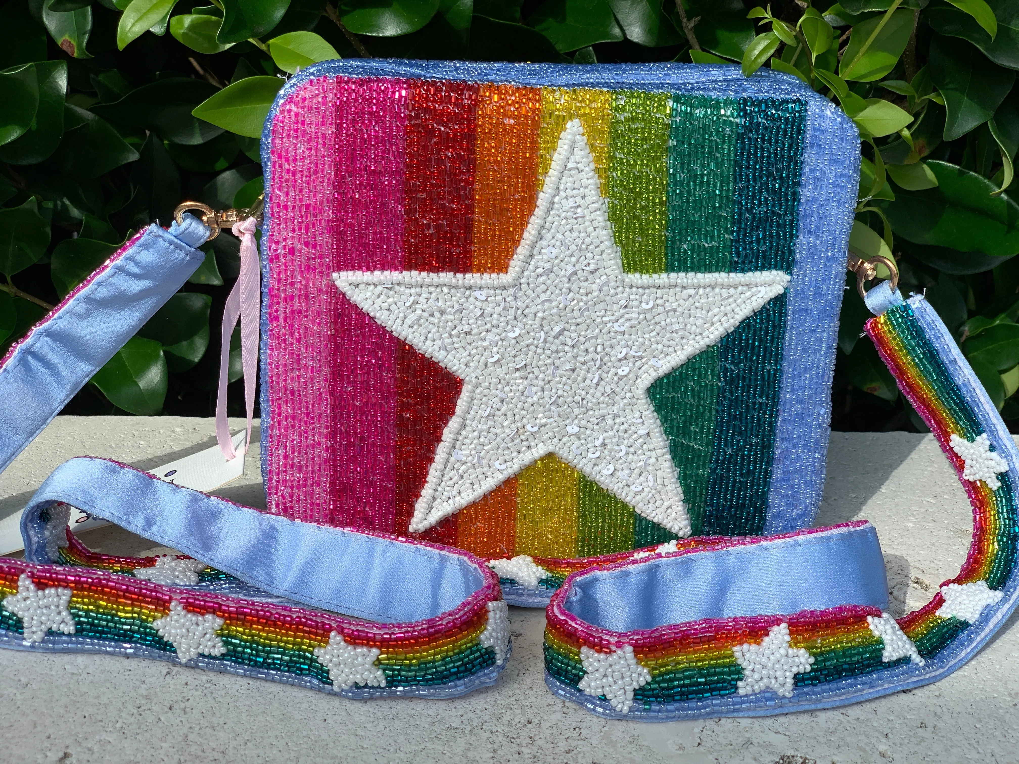 Glamfox - White Star Rainbow Pride Beaded Crossbody