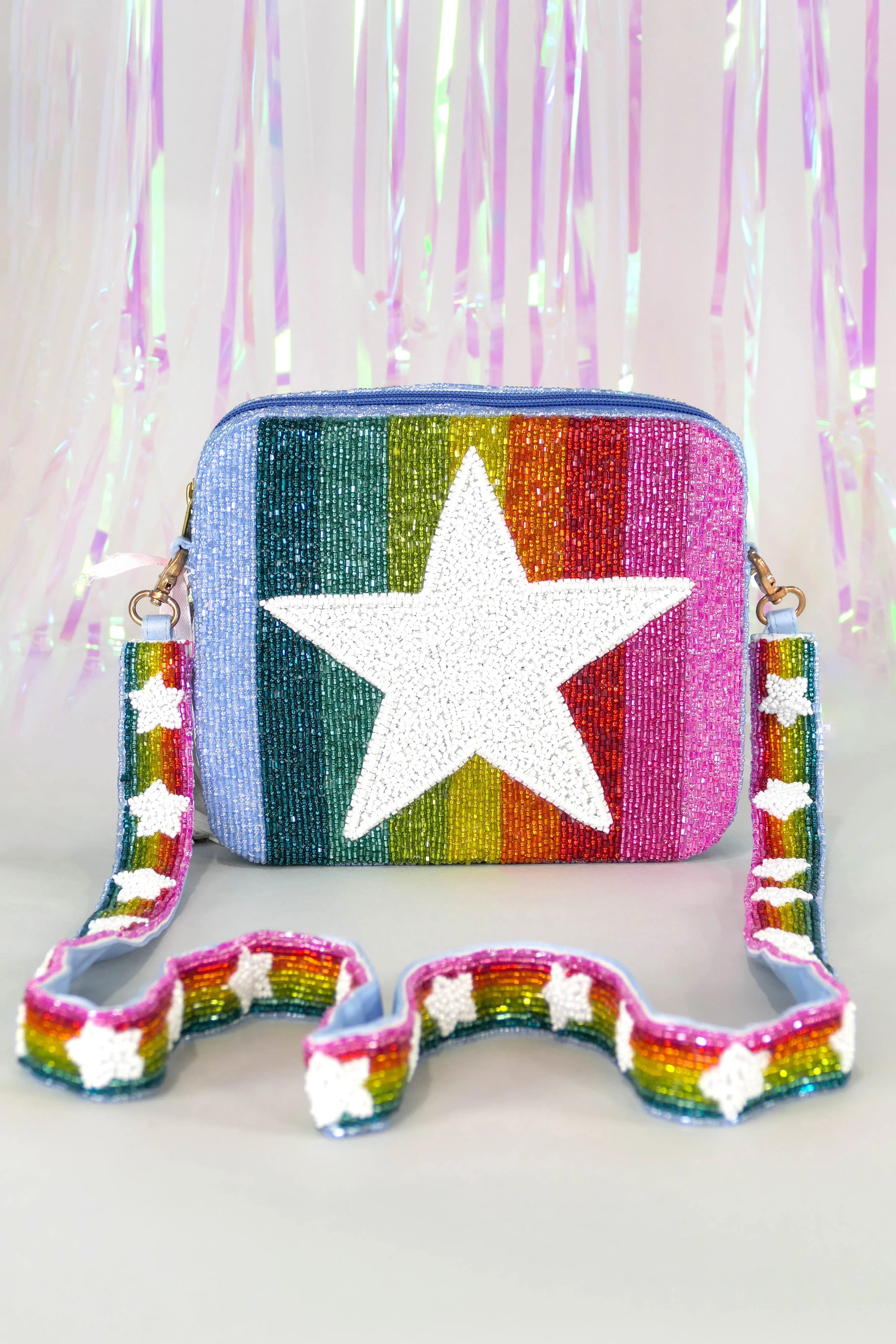 Glamfox - White Star Rainbow Pride Beaded Crossbody