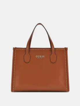 GUESS SILVANA STITCH COGNAC HANDBAG