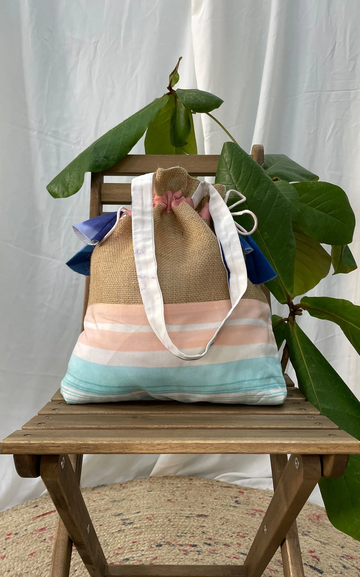 Hand Brush Painted Drawstring Tote Bag