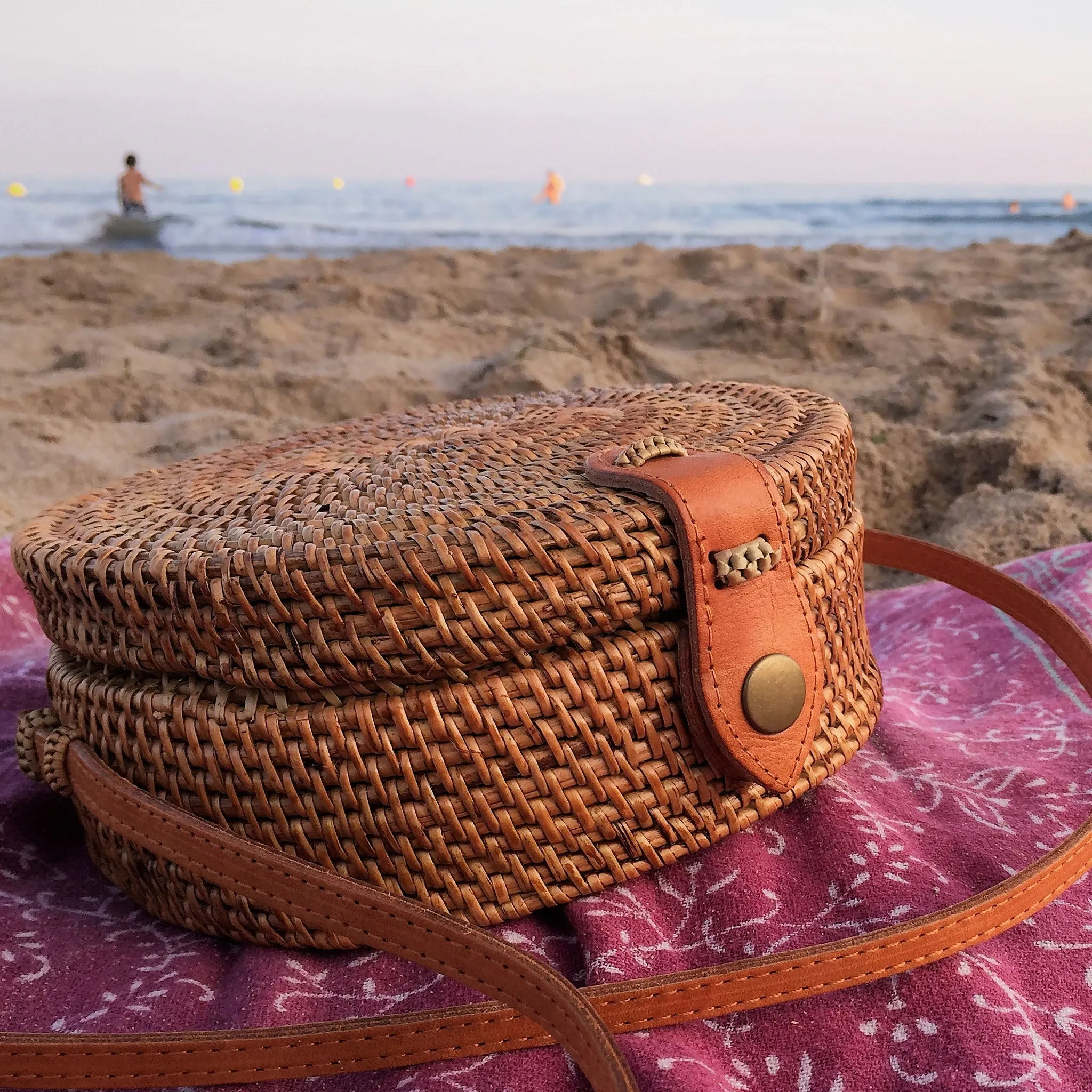 Hand Woven Rattan Bag with Batik Lining