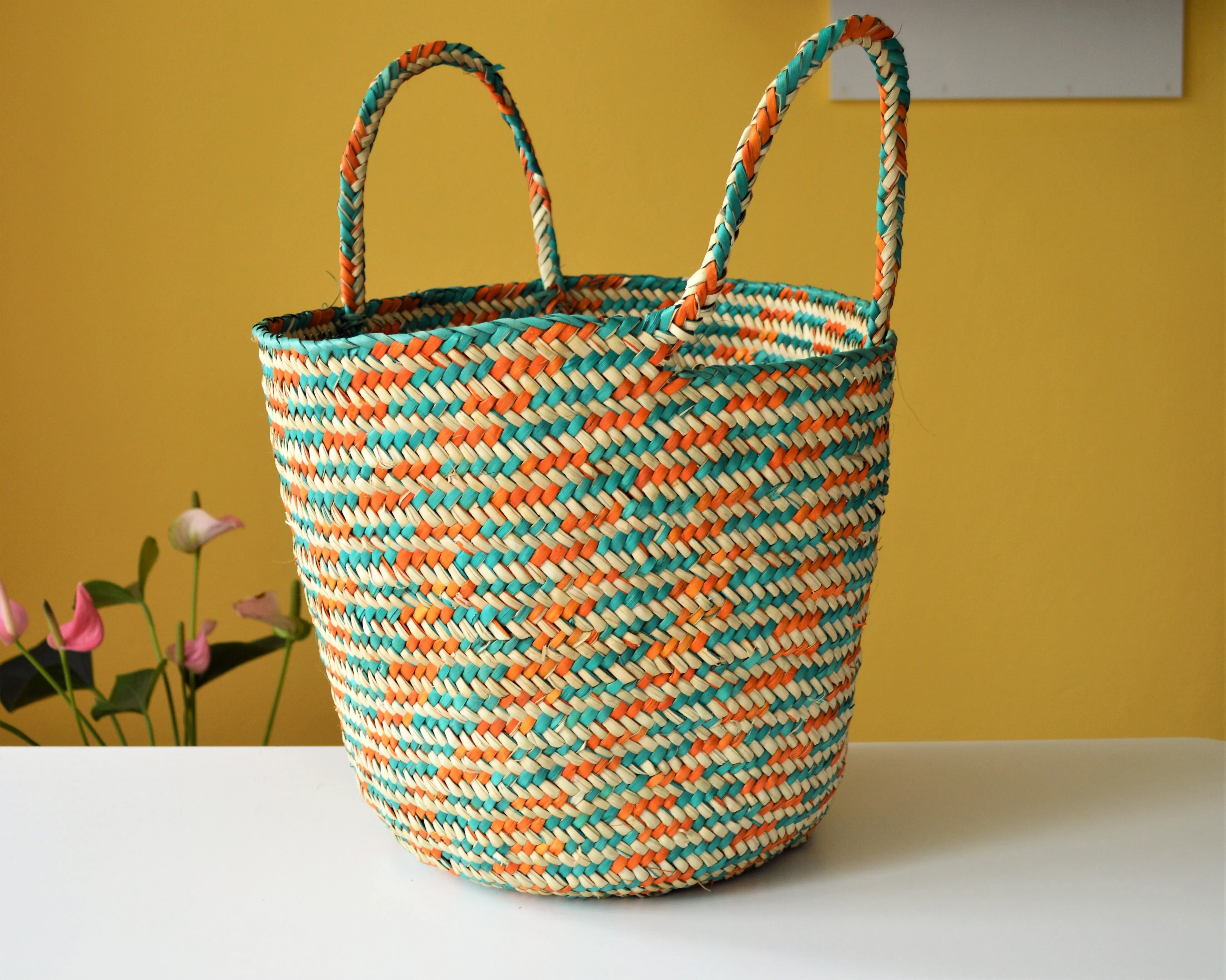 Happy palm leaves colorful basket bag