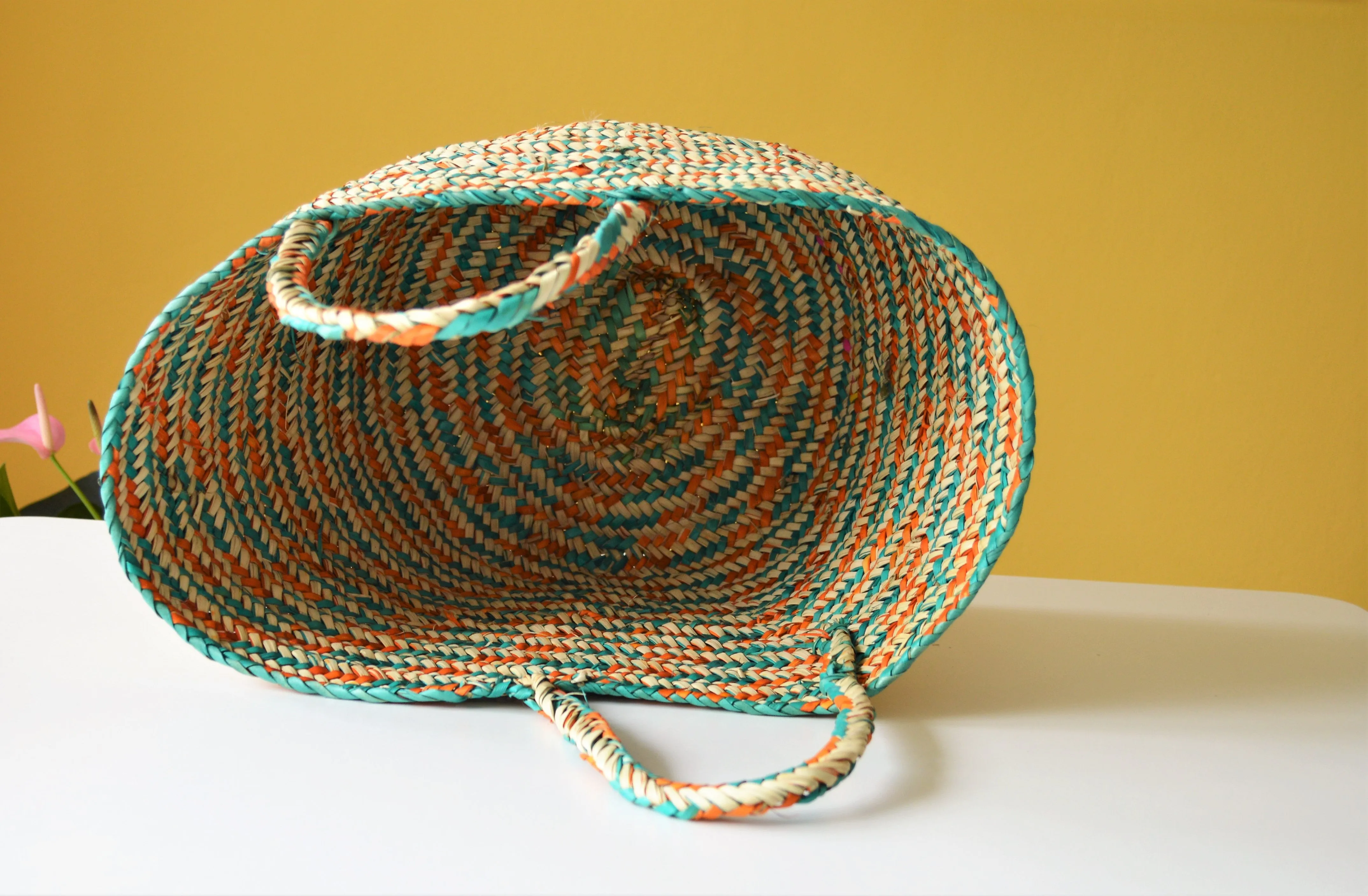 Happy palm leaves colorful basket bag