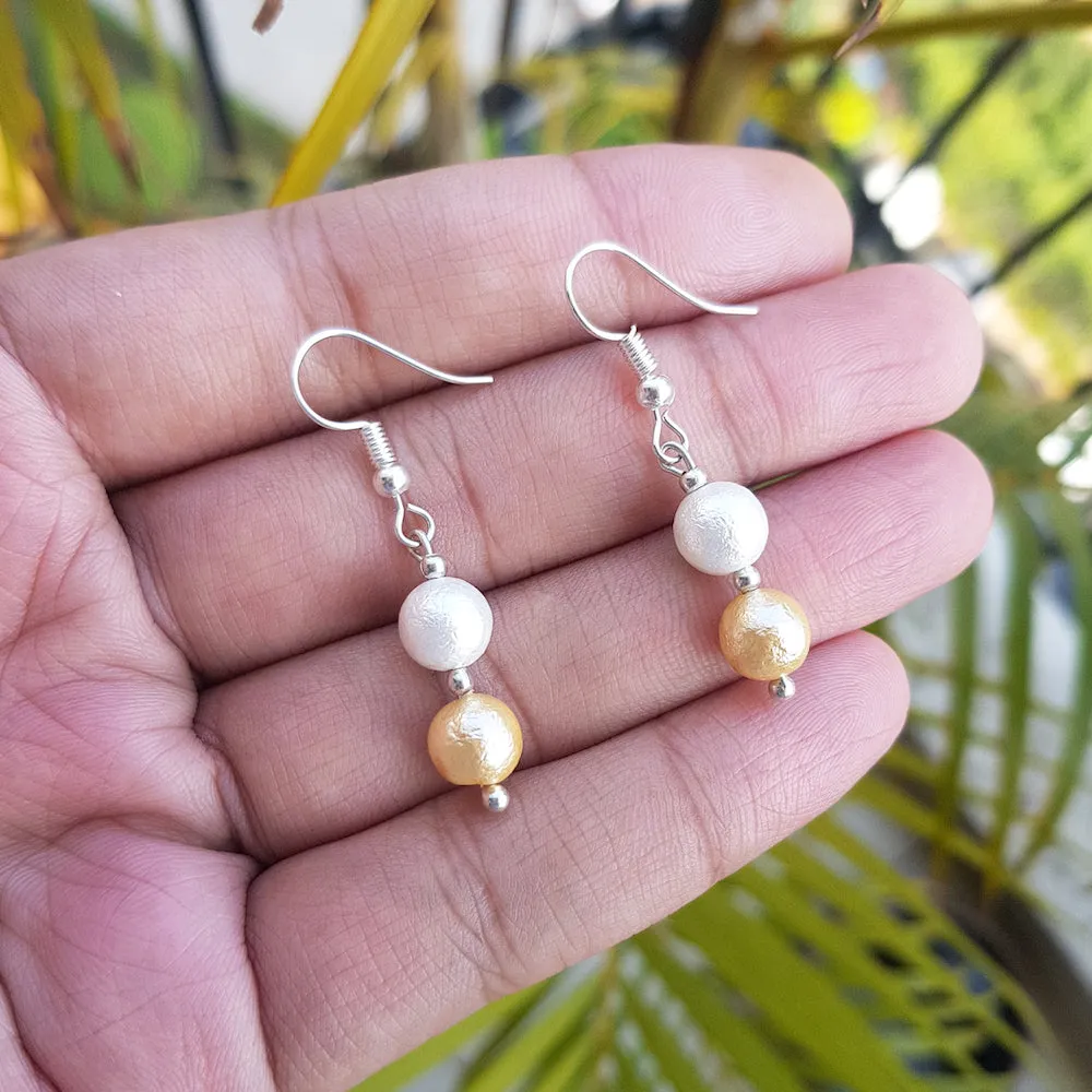 Imeora Matte Finish White Golden 8mm Shell Pearl Earrings