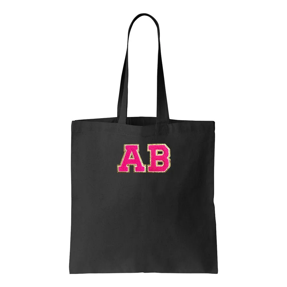 Initialed Letter Patch Cotton Canvas Tote Bag