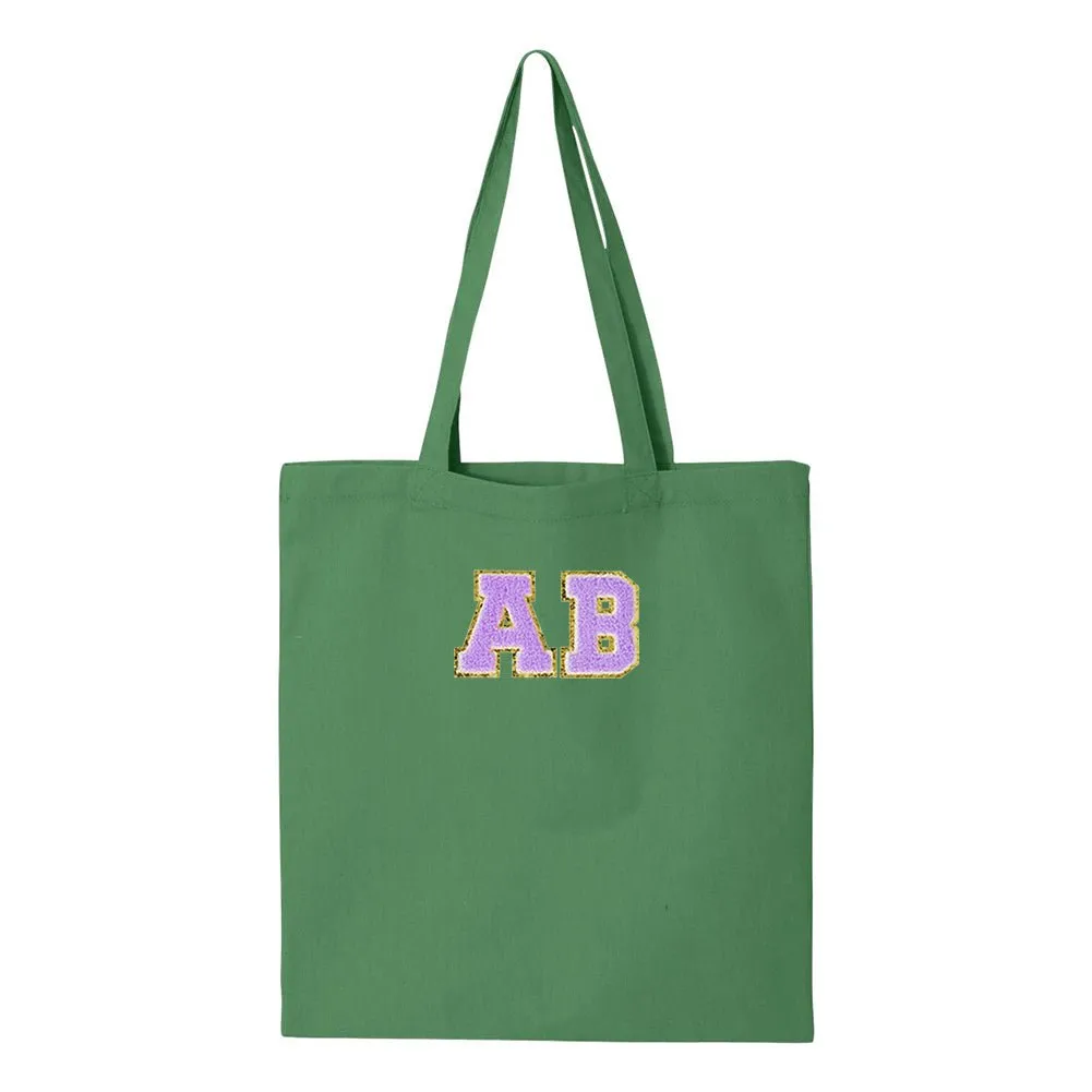 Initialed Letter Patch Cotton Canvas Tote Bag