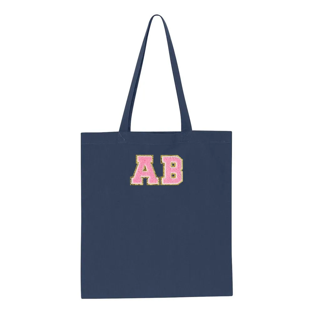 Initialed Letter Patch Cotton Canvas Tote Bag