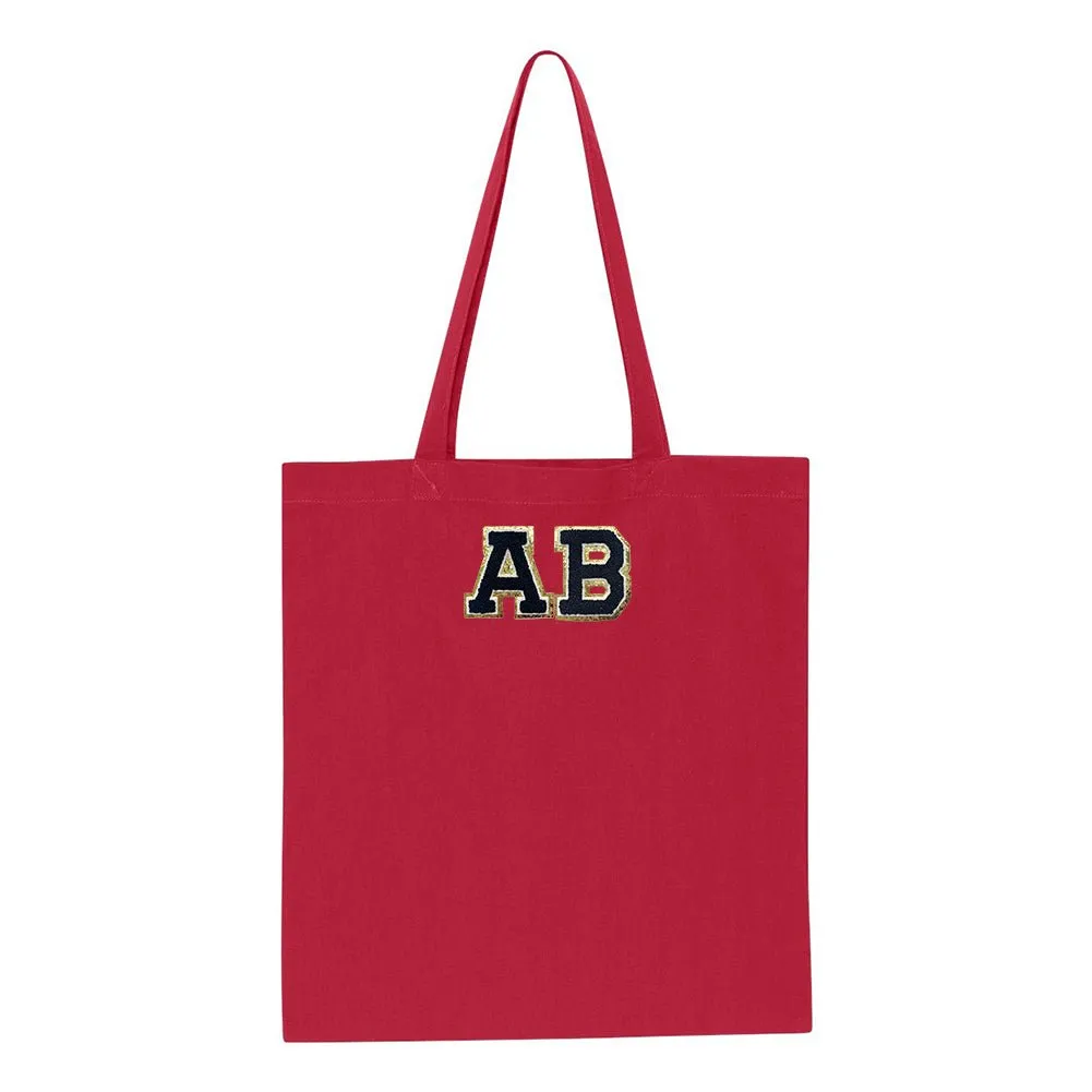 Initialed Letter Patch Cotton Canvas Tote Bag