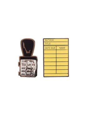 Library Card and Stamp enamel pin set