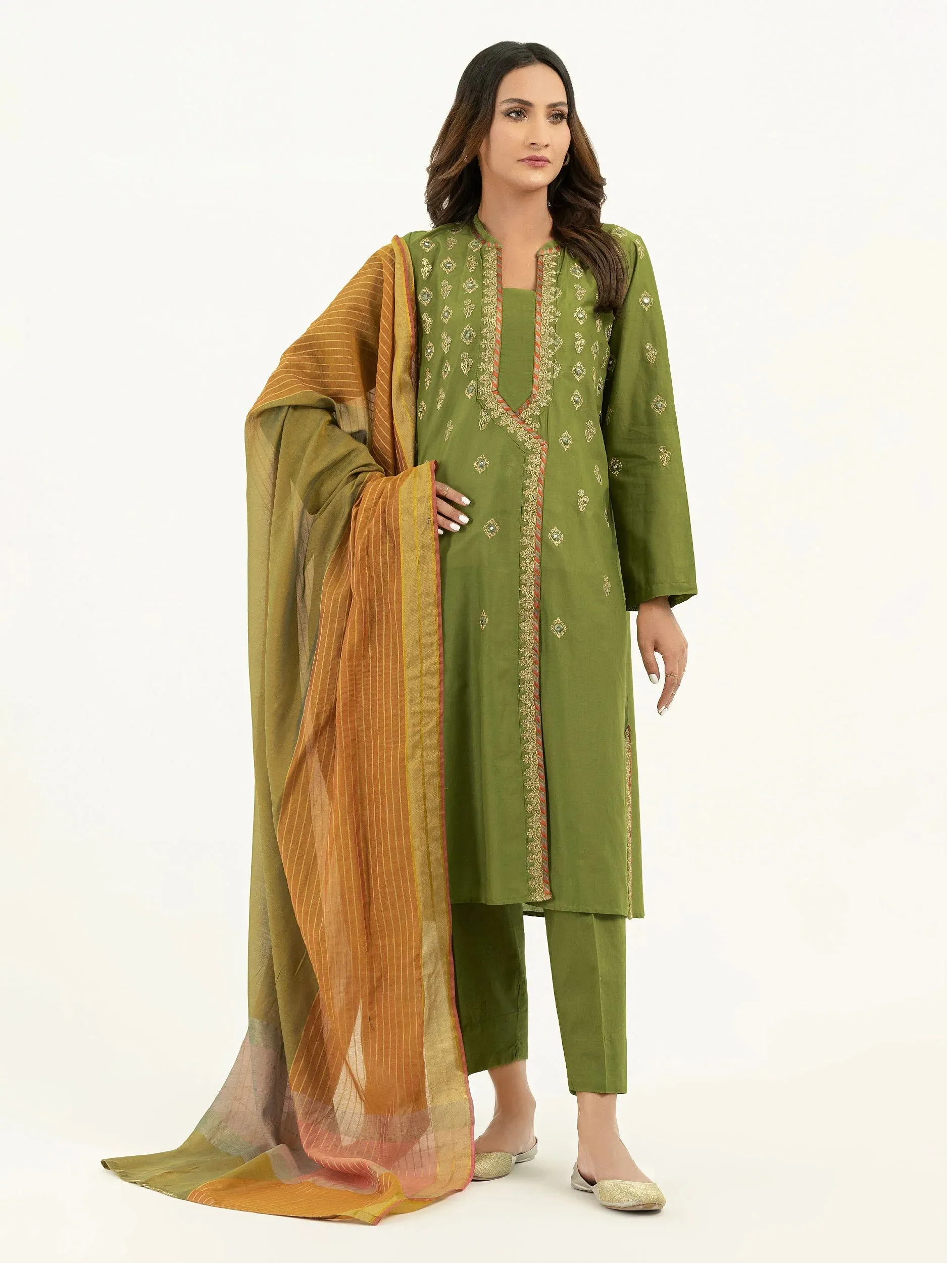 Limelight Green Jacquard Embroidered 3-Piece Suit (P6570SU)