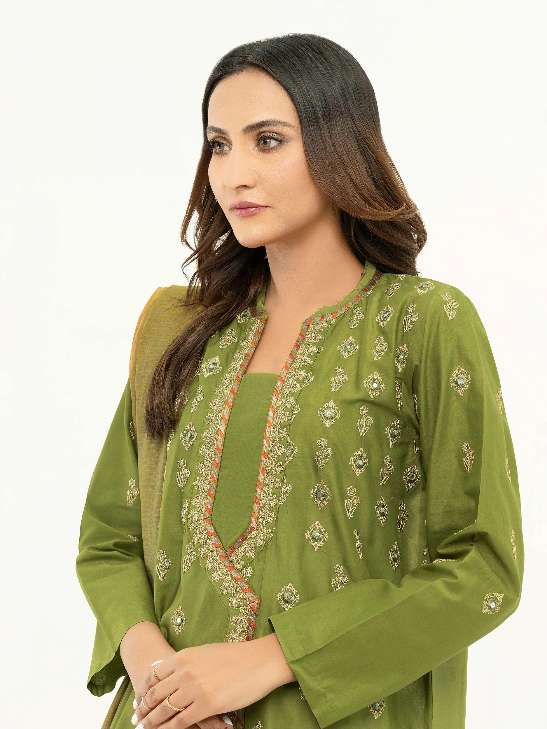 Limelight Green Jacquard Embroidered 3-Piece Suit (P6570SU)