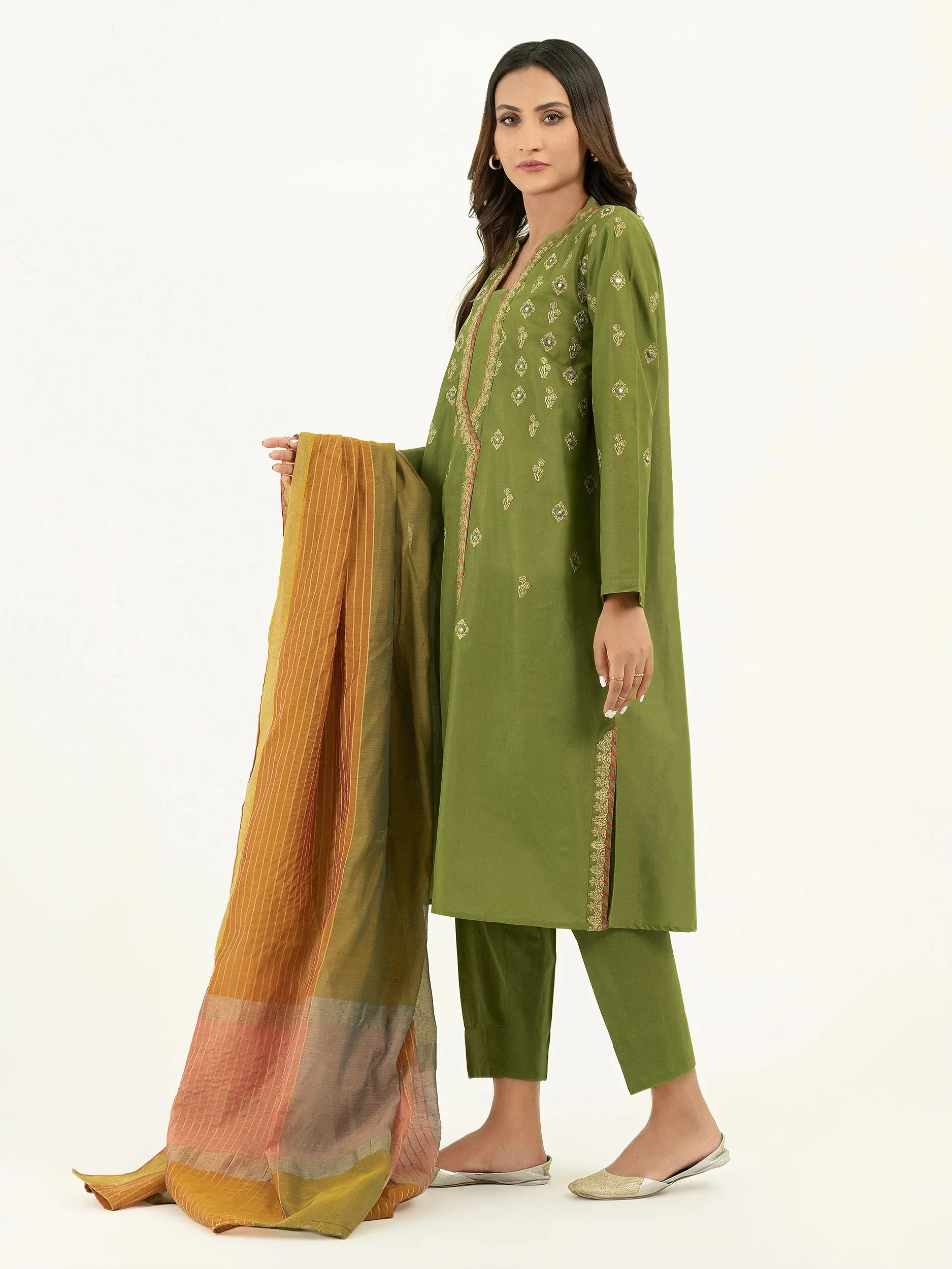 Limelight Green Jacquard Embroidered 3-Piece Suit (P6570SU)