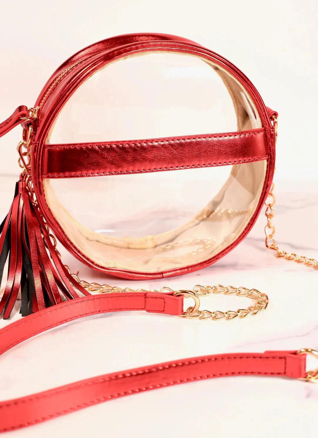 Madison Clear Crossbody Bag - Metallic Red