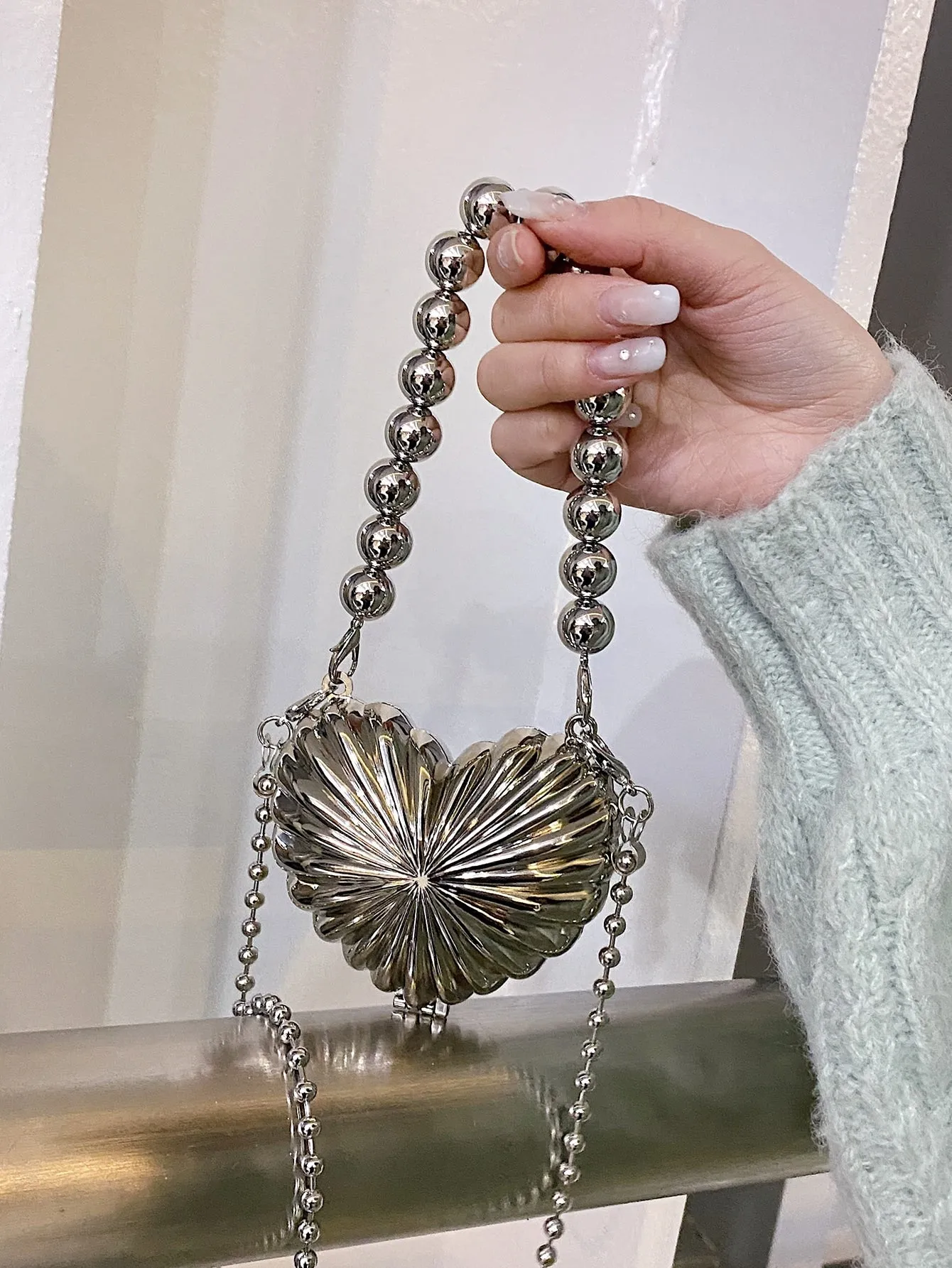 Metallic Heart Design Mini Bag