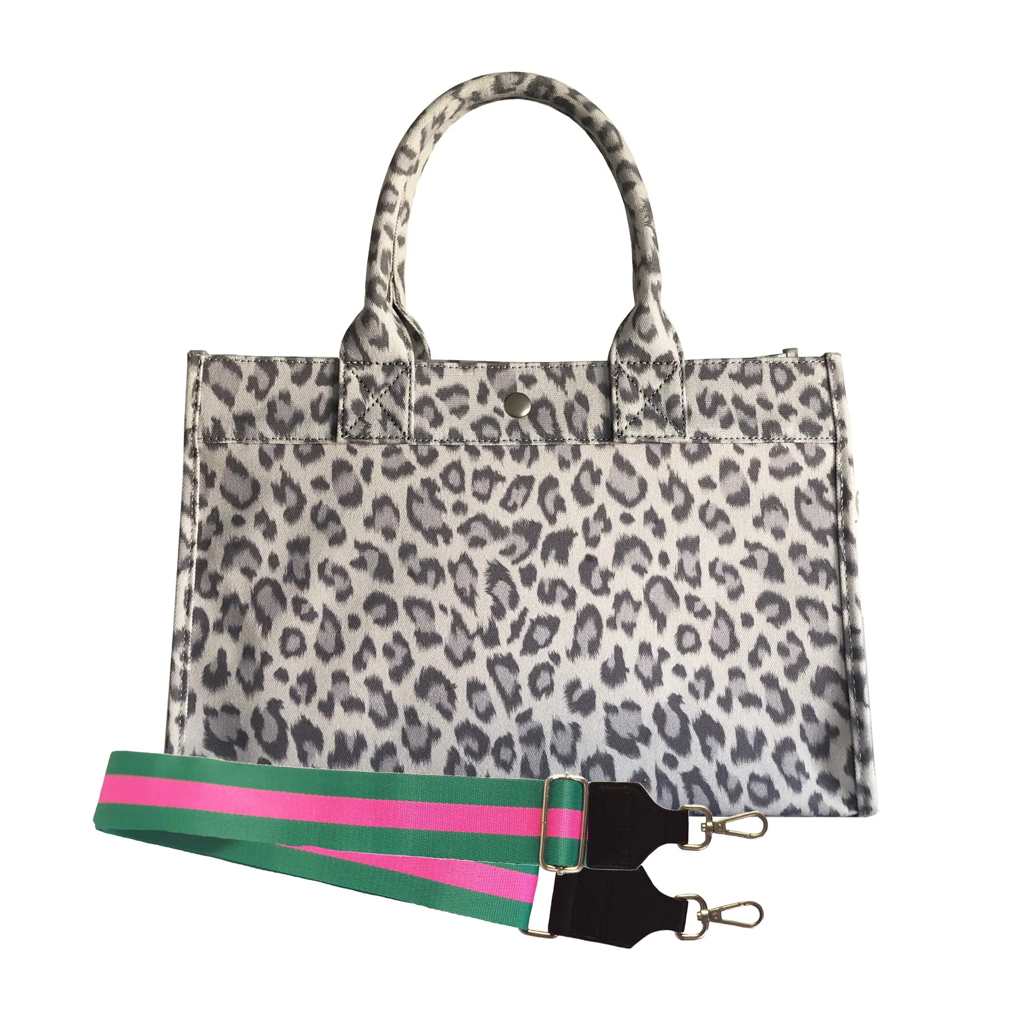 Midi East West Bag: Grey Leopard