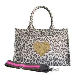 Midi East West Bag: Grey Leopard