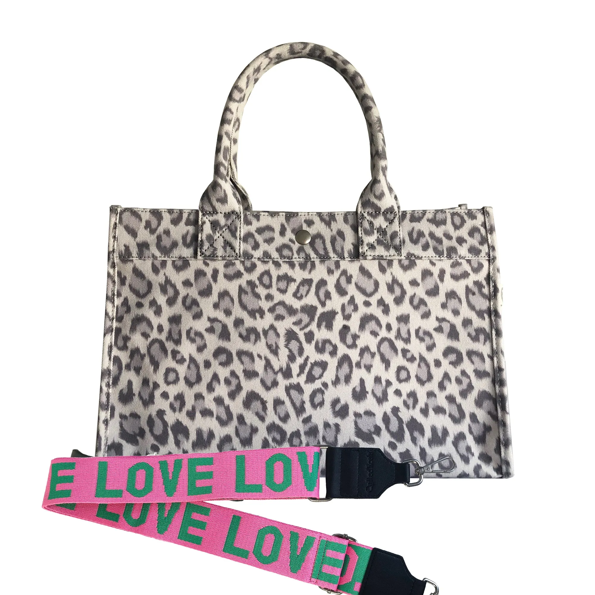 Midi East West Bag: Grey Leopard