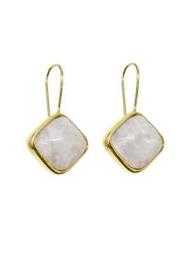 Minimalist Square Shaped Moonstone Hook Earrings LE036