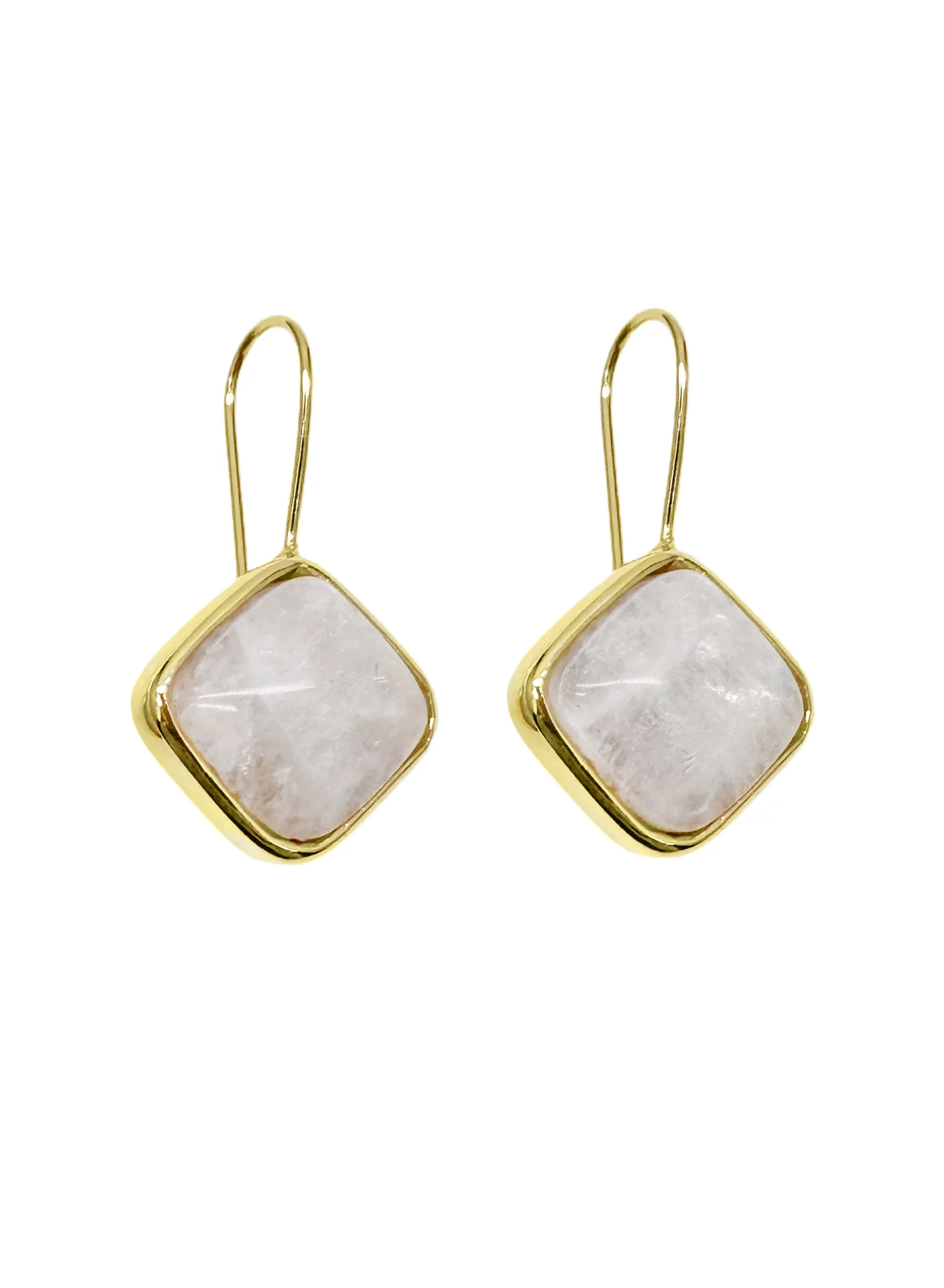 Minimalist Square Shaped Moonstone Hook Earrings LE036