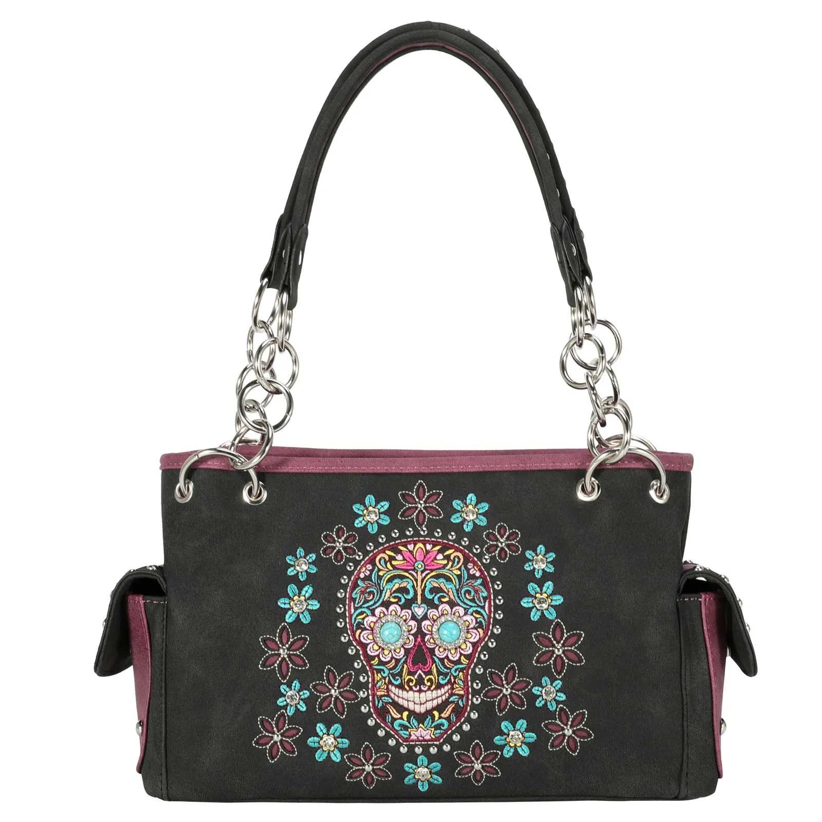 Montana West Embroidered Sugar Skull Concealed Carry Satchel