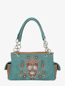 Montana West Embroidered Sugar Skull Concealed Carry Satchel