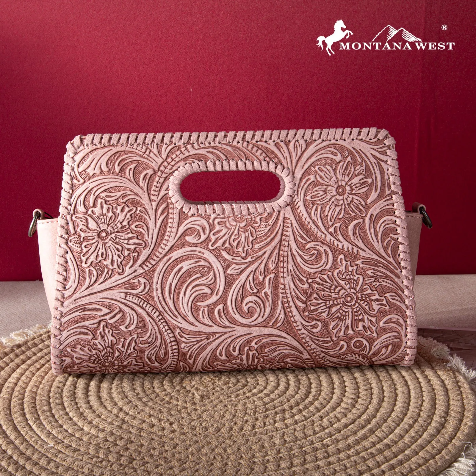 Montana West Floral Embossing Whipstitch Crossbody Bag