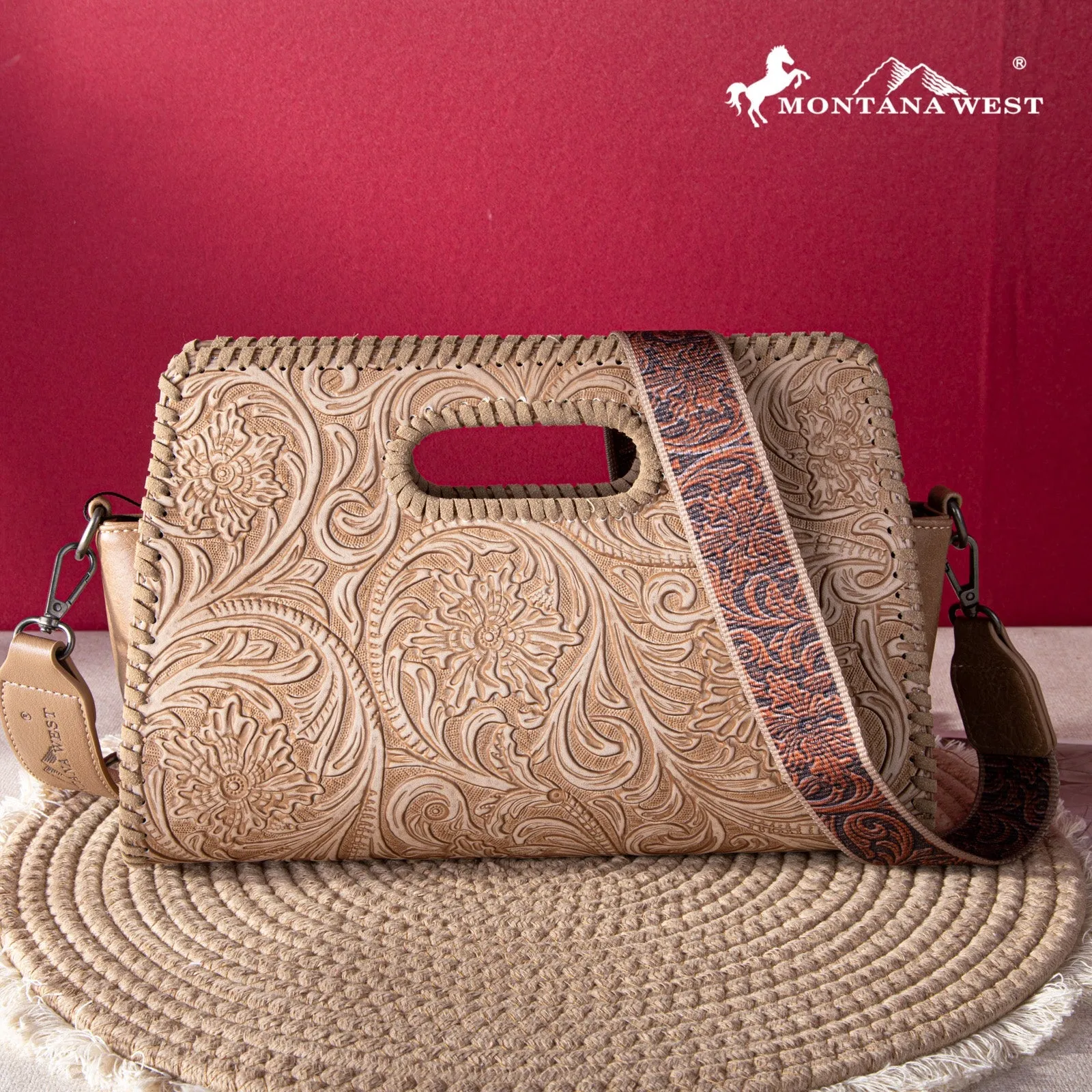 Montana West Floral Embossing Whipstitch Crossbody Bag