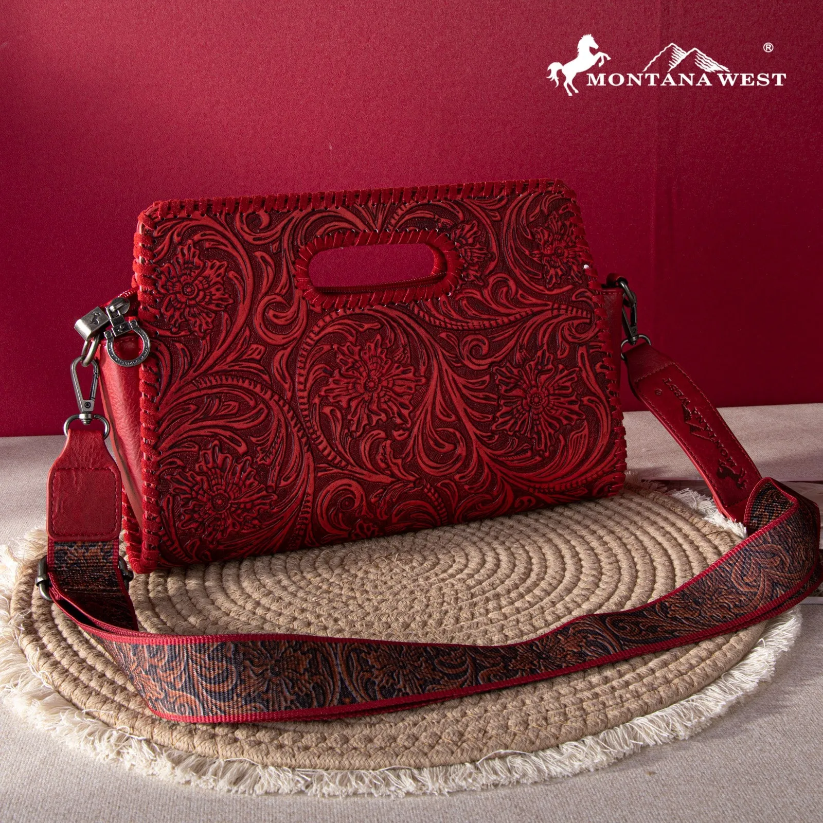 Montana West Floral Embossing Whipstitch Crossbody Bag