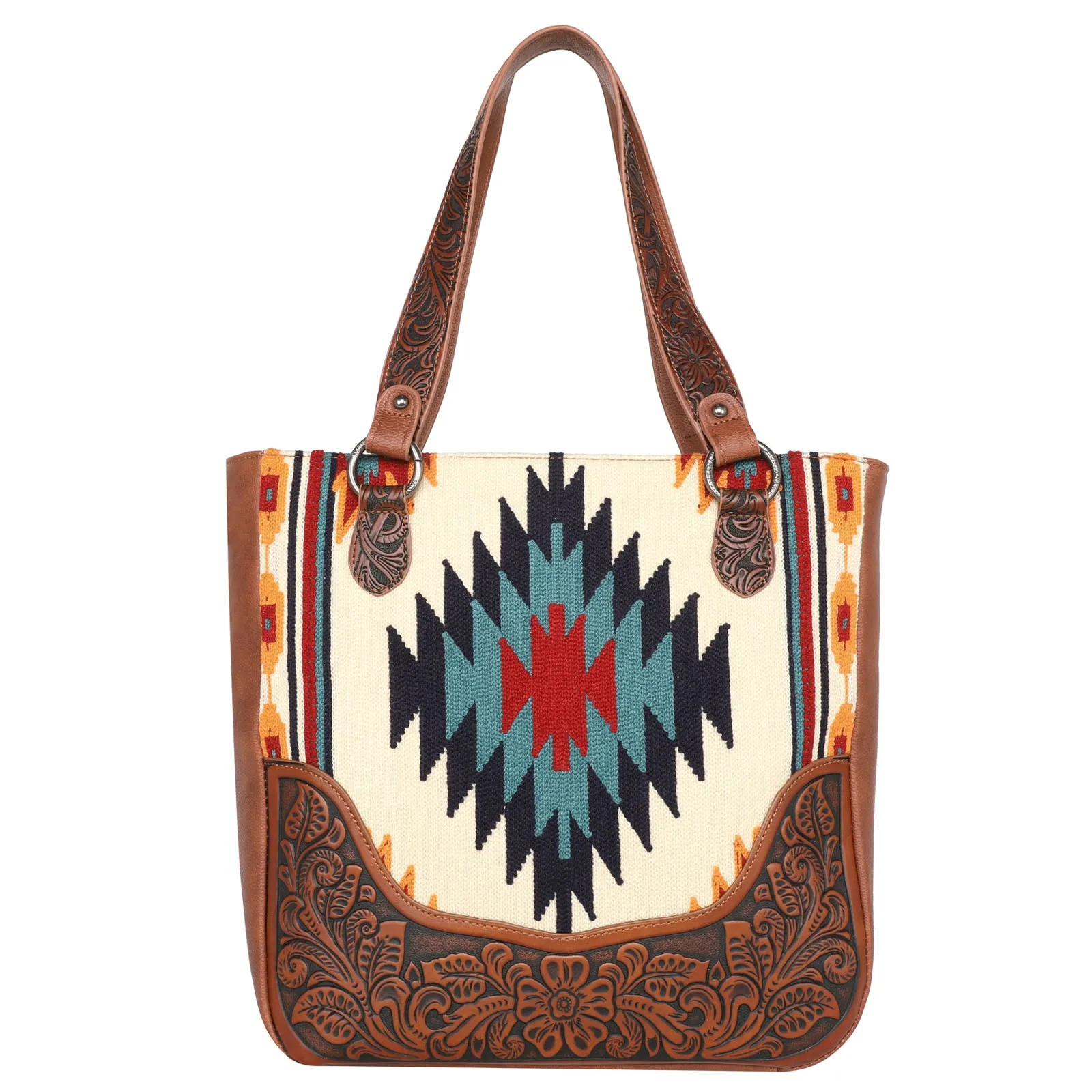 MW1175G-8317 Montana West Aztec Tapestry Tooled Collection Concealed Carry Oversized Tote