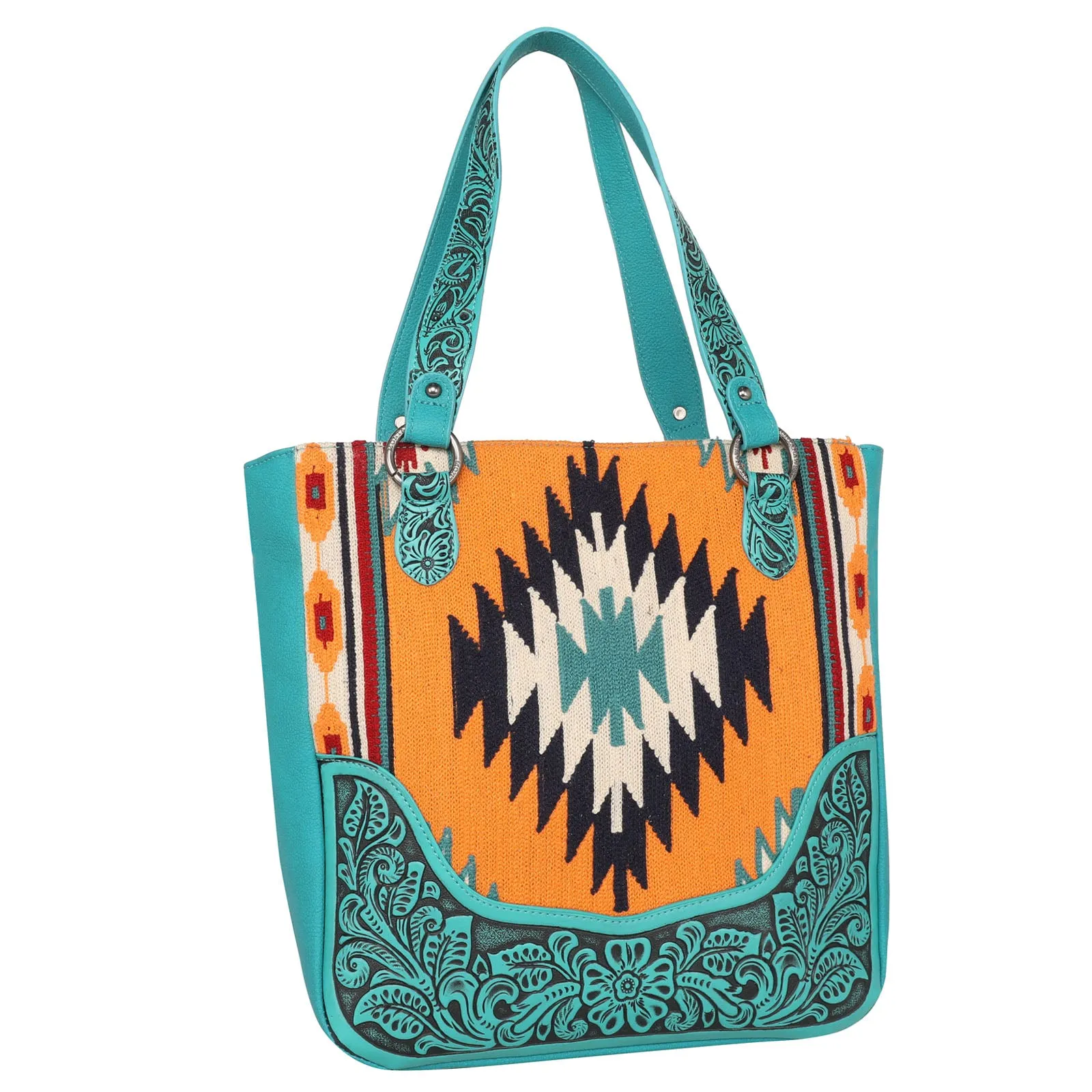 MW1175G-8317 Montana West Aztec Tapestry Tooled Collection Concealed Carry Oversized Tote