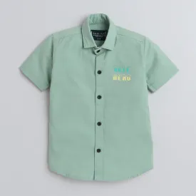 Polka Tots Cotton Regular Fit Half Sleeve Self Hero Metallic Print Shirt - Sea Green