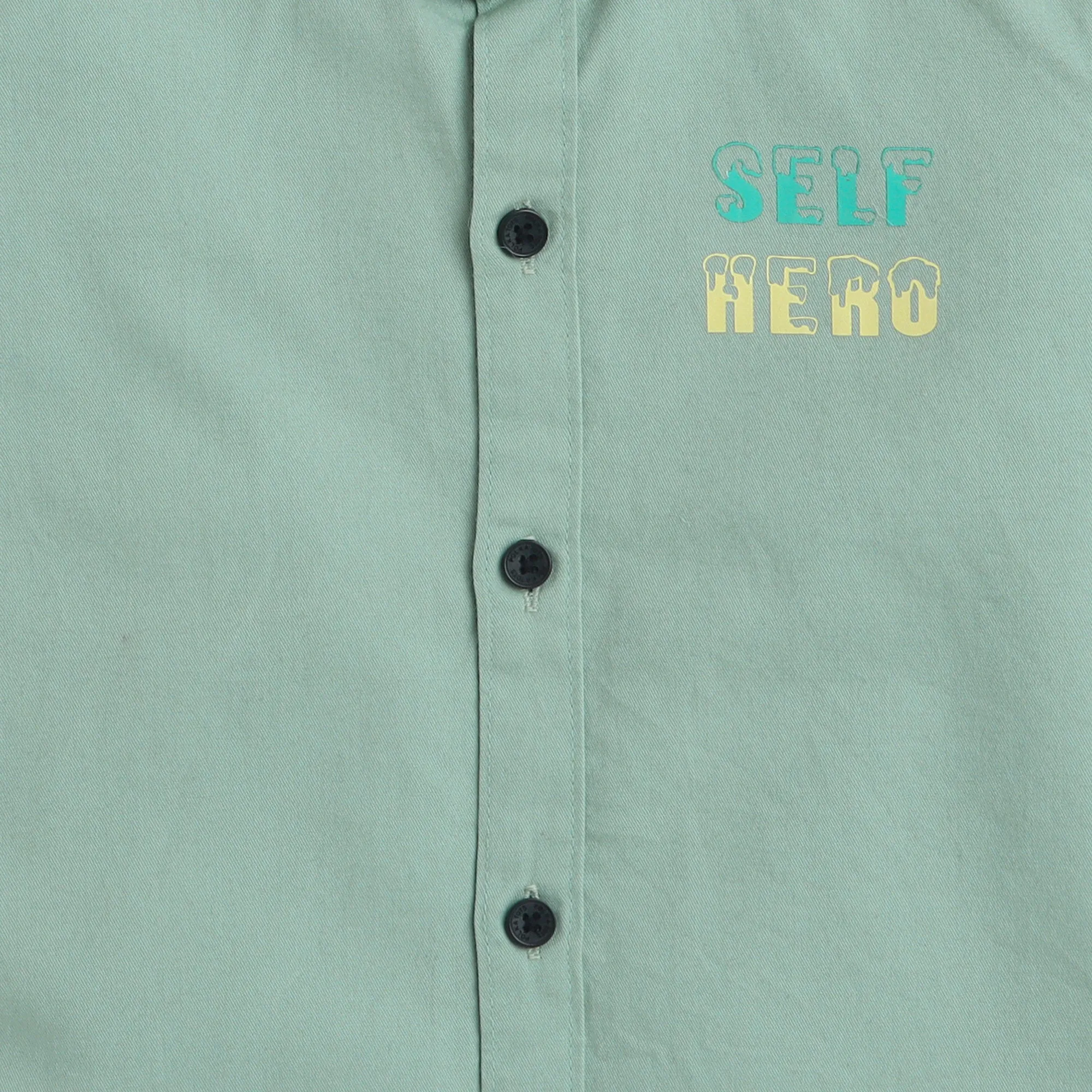 Polka Tots Cotton Regular Fit Half Sleeve Self Hero Metallic Print Shirt - Sea Green