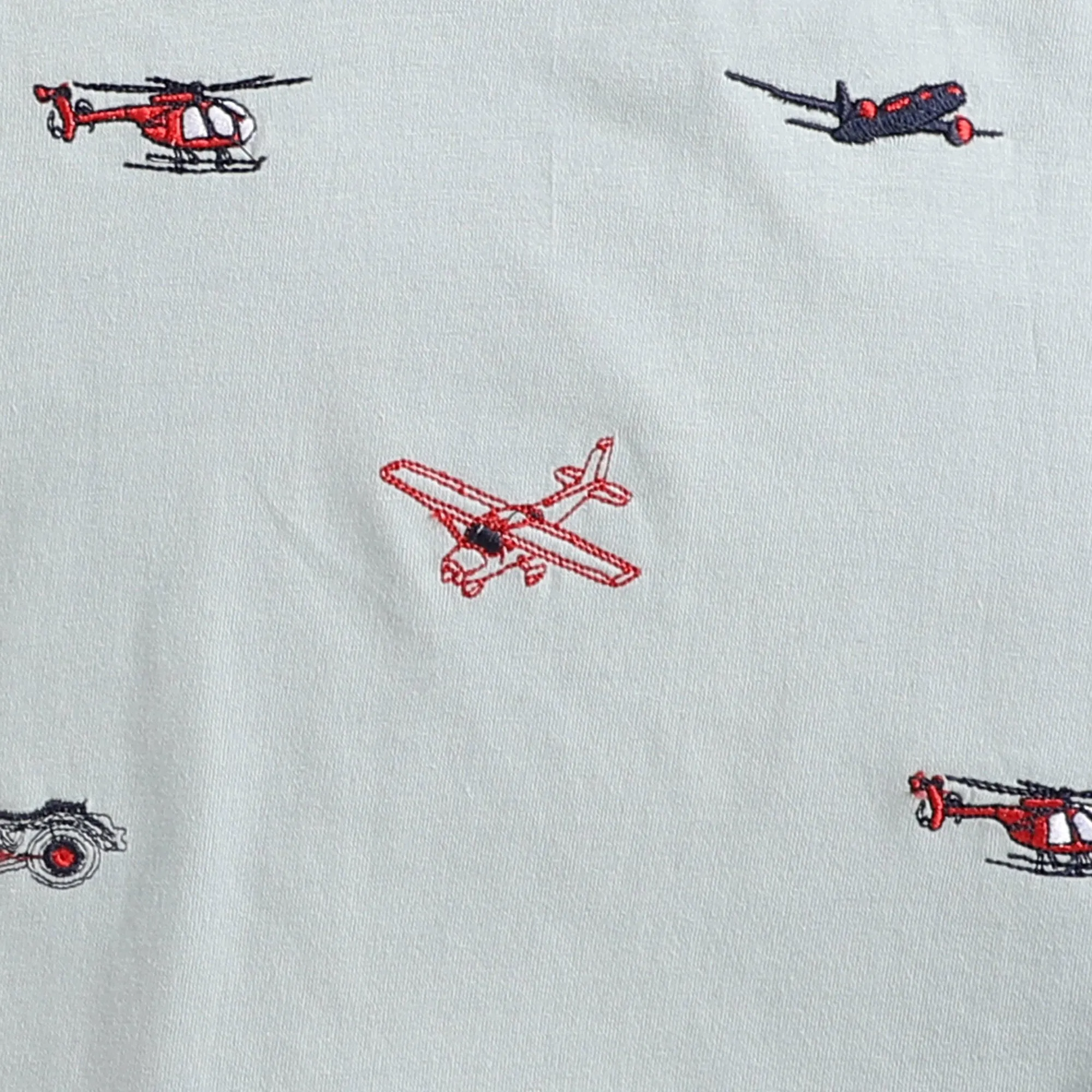 Polka Tots Full Sleeves Helicopter Embroidery Detailing Tee - Light Grey