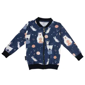 Polka Tots Full Sleeves Space Print Poly Jacket - Navy Blue