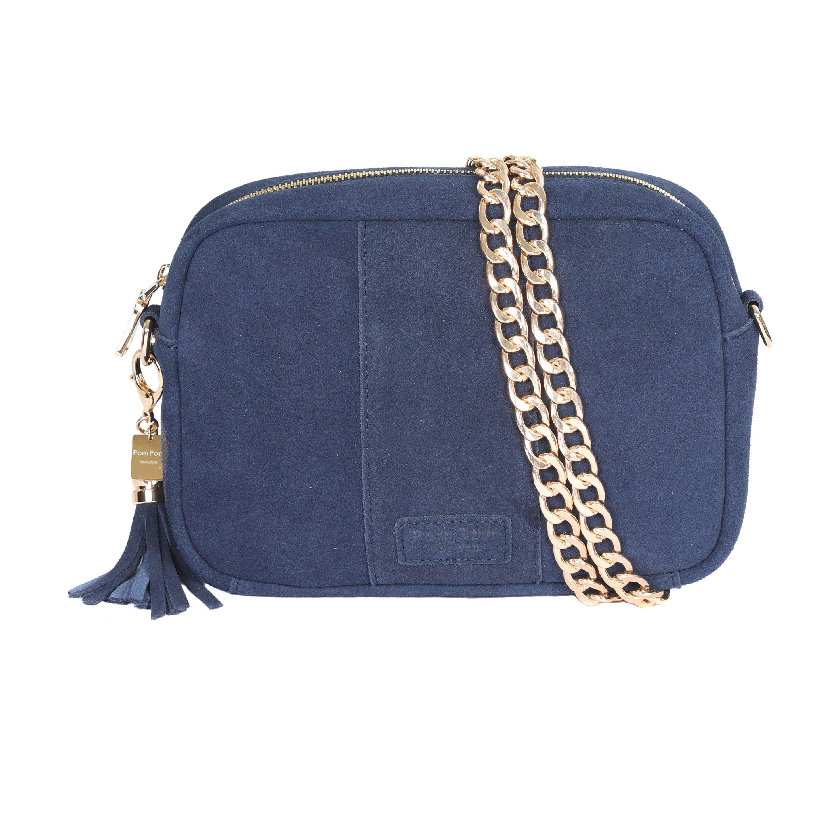 Pom Pom London City Suede Bag Navy