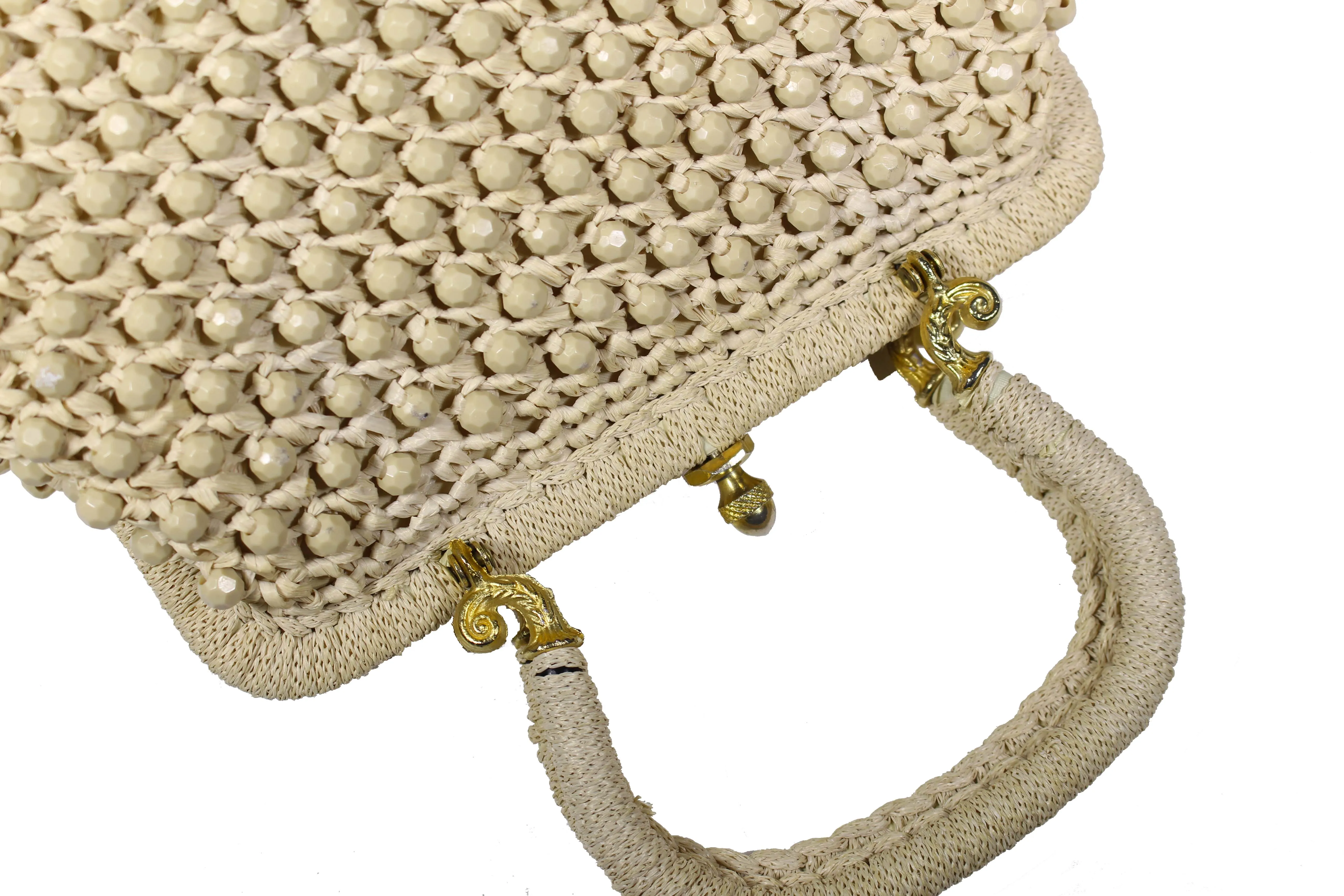 Raffia and ivory beads handbag