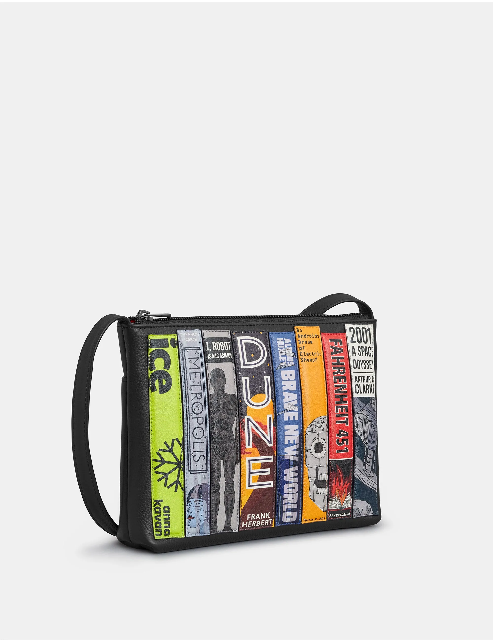 Sci-Fi Bookworm Black Leather Cross Body Bag