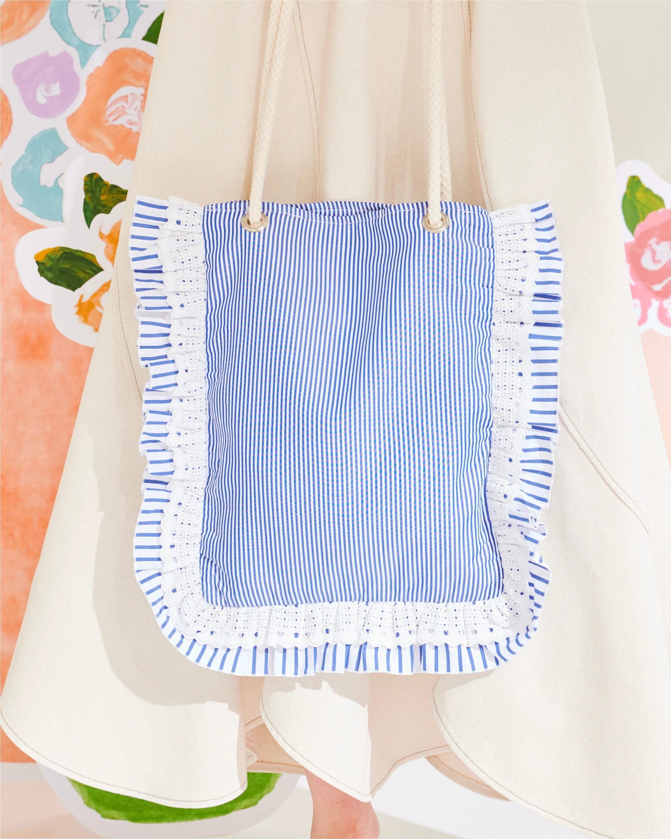 stripe frill tote bag