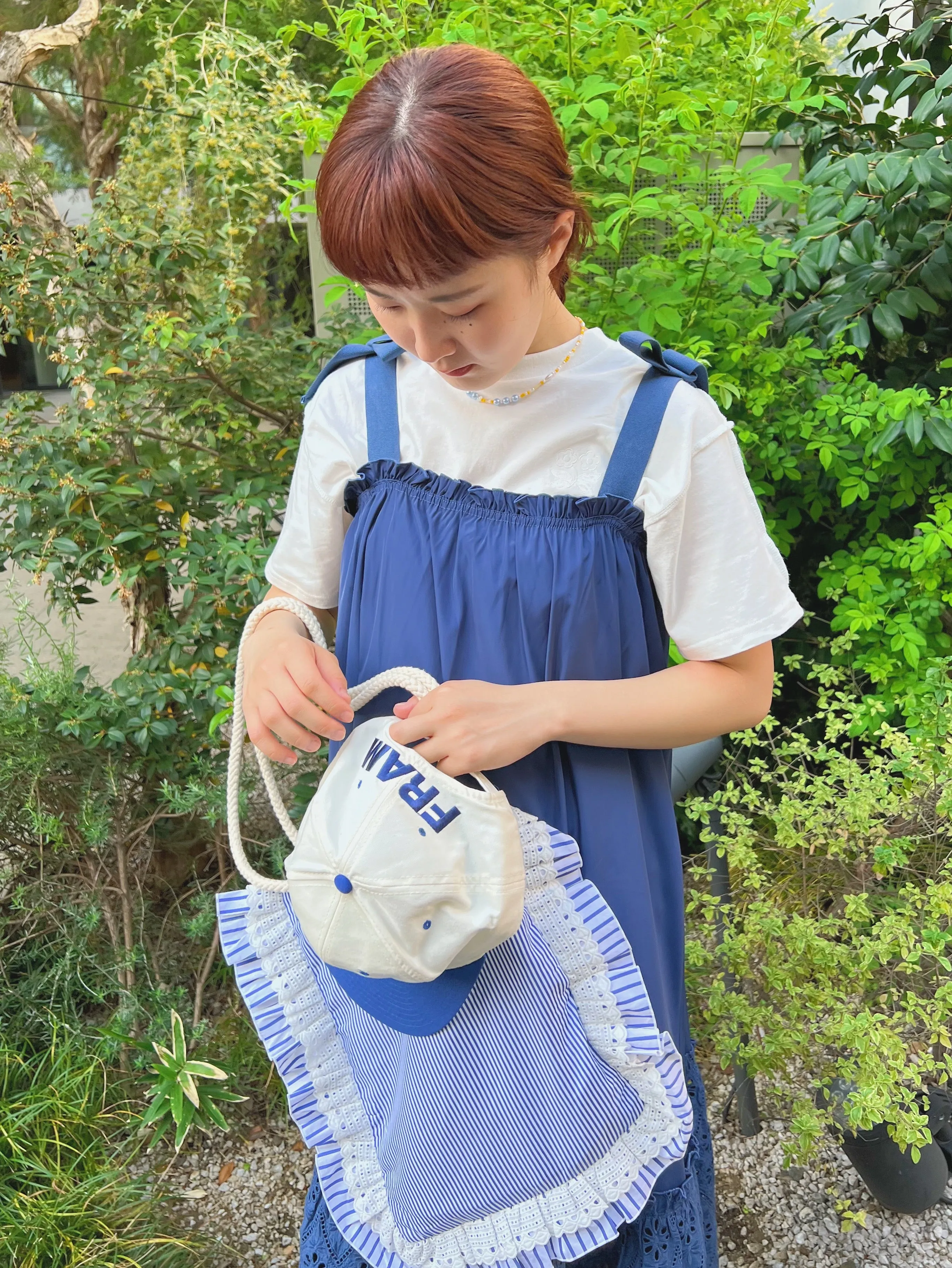 stripe frill tote bag