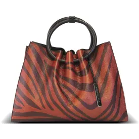 Via Veneta Pito Leather Gathered Circular Handle Handbag | Zebra Print