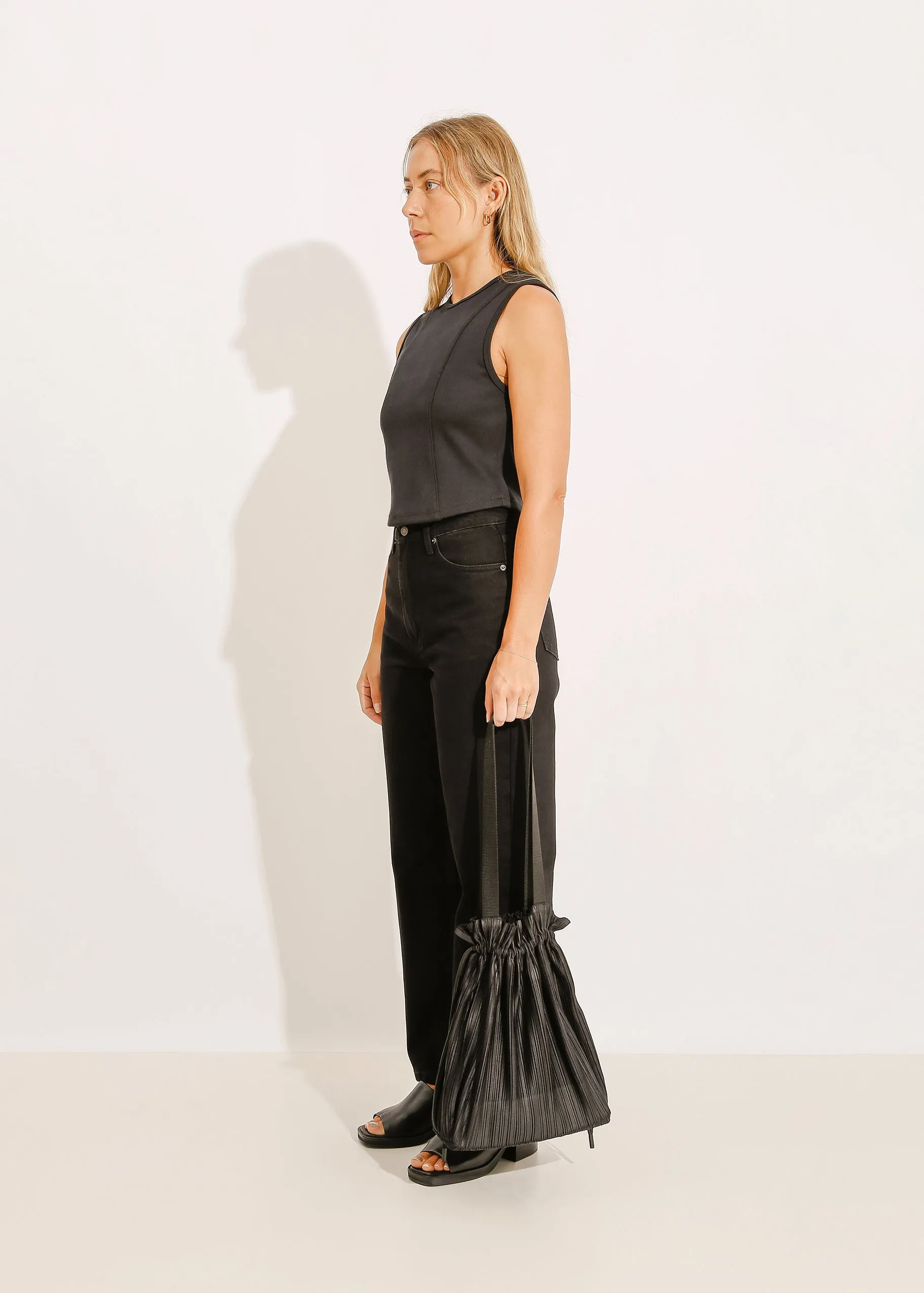 Stylish Black Pleated Tote Bag by Katy - Model W24